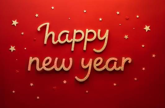 Happy New Year Greeting Card sightly on red Background, Christmas Greeting photo