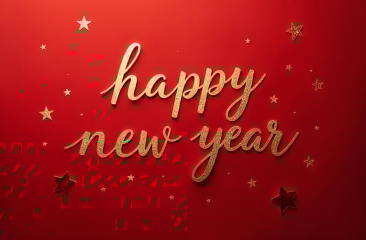 Happy New Year Greeting Card on sightly red Background, Christmas Greeting photo