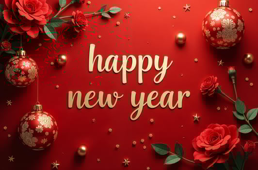 Happy New Year sightly Greeting Card on red Background, Christmas Greeting photo