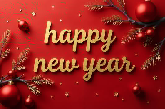 Happy sightly New Year Greeting Card on red Background, Christmas Greeting photo