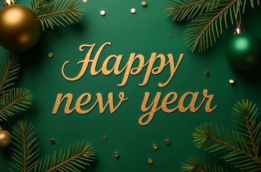 Happy New Year sightly Greeting Card on Green Background, Christmas Greeting photo