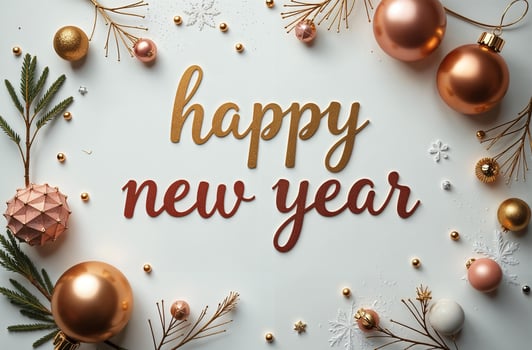 Happy New Year sightly Greeting Card white Background, Christmas Greeting photo