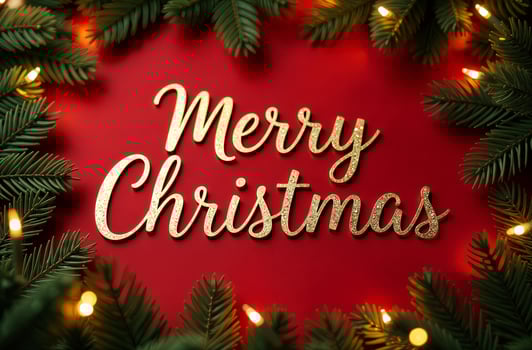 Merry Christmas Greeting Card sightly on red Background, New Year Greeting photo