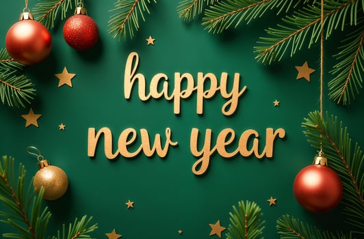 Happy sightly New Year Greeting Card on Green Background, Christmas Greeting photo