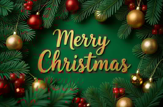 Merry Christmas Greeting Card Green sightly Background, New Year Greeting photo