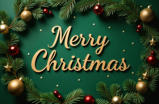 Merry Christmas sightly Greeting Card Green Background, New Year Greeting photo