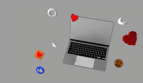 Notebook and social media icons 3D illustration photo