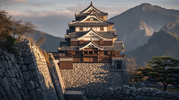 A japanese castle in the mountains photo
