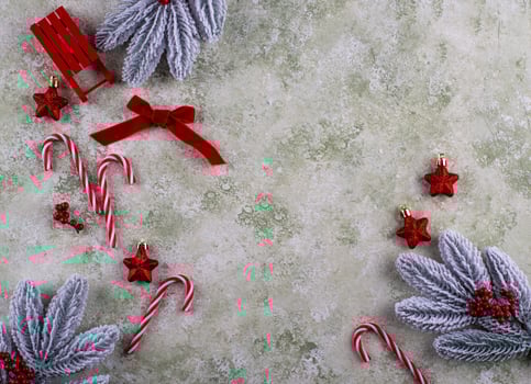 Festive Christmas background with fir tree and decoration photo