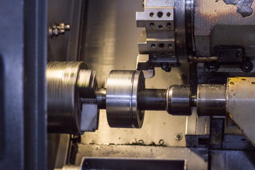 Modern Lathe Turns Part, industry, metalworking photo