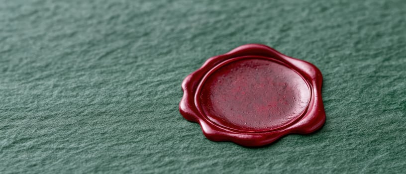 red wax seal on green textured background photo