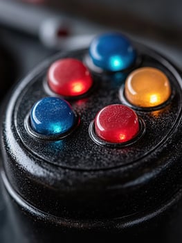 Colorful illuminated buttons on a black control panel photo
