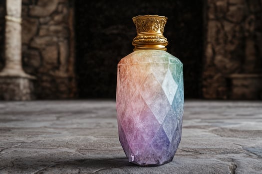 Ornate glass bottle with colorful crystal design photo