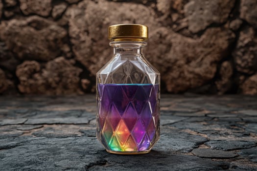 Colorful glass bottle with geometric pattern photo