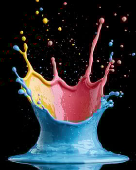 Colorful paint splash on black background photo