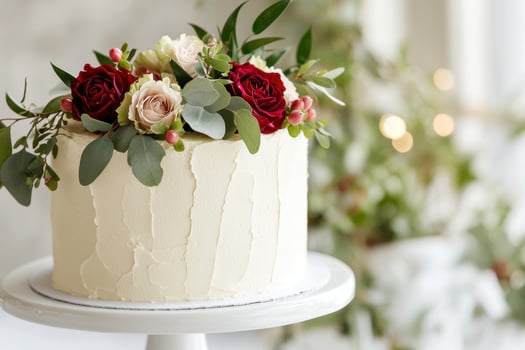 elegant wedding cake with floral arrangement photo