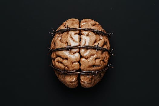 Barbed wire wrapped around a human brain photo