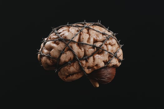 Barbed wire wrapped around human brain photo