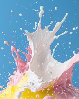 Colorful paint splash on blue background photo
