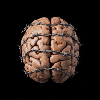 Barbed wire wrapped around a human brain photo