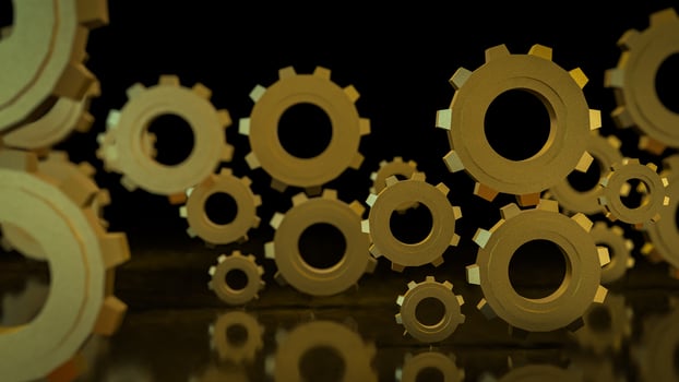 The Gold gear in Black Background for technology or Abstract concept 3d rendering. photo