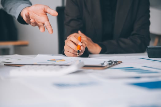 Accountant or banker making calculations Bookkeeper Clerk, Bank Advisor And Auditor. Accounting concept. photo