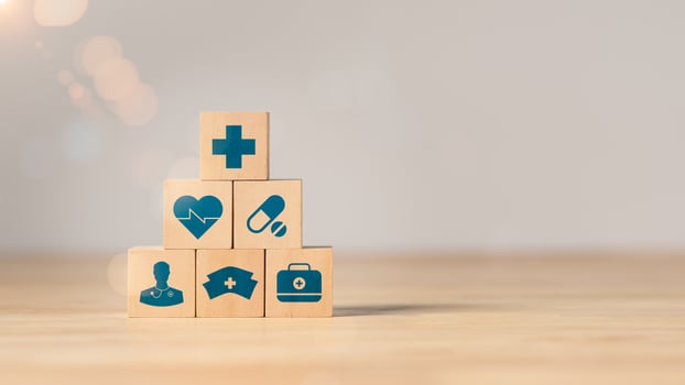 health care concept Shown as icons such as stethoscope, syringe, ambulance, health care planning from doctors, hospitals for prevention, life safety is a good investment ,Life insurance photo