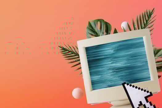 Collage nostalgia surreal graphic retro computer pixel mouse cursor and glitch on screen photo