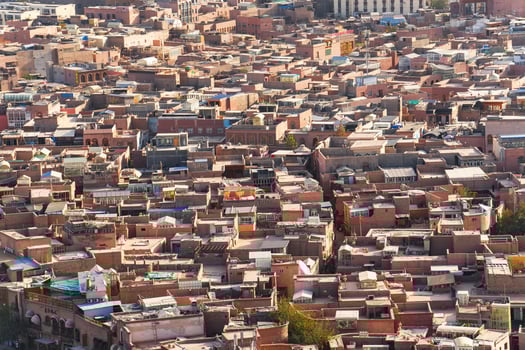 Kashgar, China-OCT, 25, 2024 - Aerial cityscape of Kashgar Old City in Xinjiang, western China. It is one of the oldest continuously inhabited cities in the world. photo
