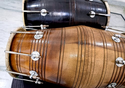 Closed up of Indian folk traditional musical instruments dholak photo