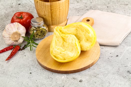 Italian traditional yellow Scamorza cheese photo