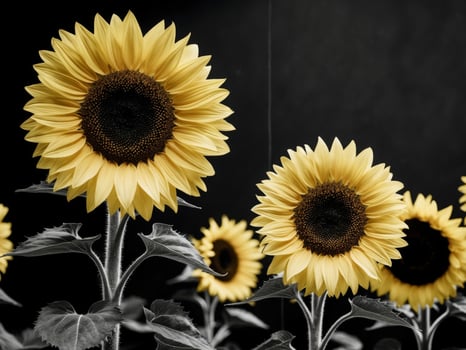 Sunflowers in black and white photo