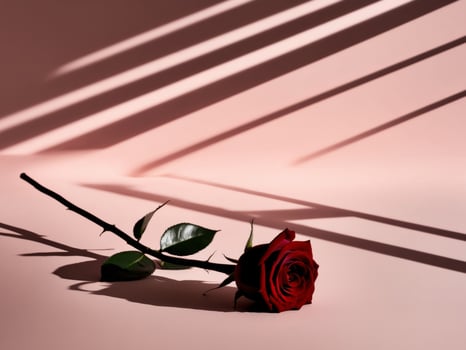 A single red rose on a pink background photo