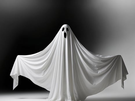 A ghostly white ghost standing in front of a black background photo