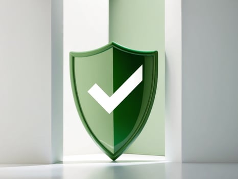 A green shield with a check mark on it photo