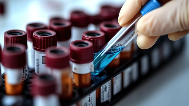 A delicate procedure involving colorful vials and careful extraction in a laboratory photo