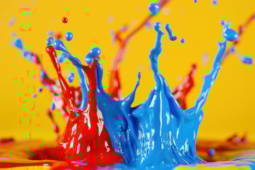 Colorful paint splash on yellow background photo