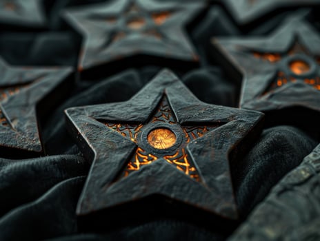 dark occult star symbol on black background photo