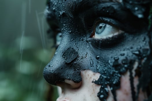 close up of a persons face covered in rain drops photo