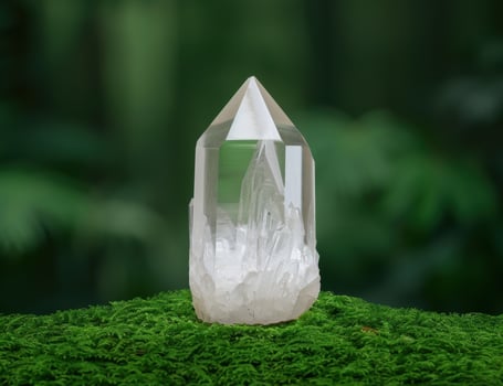 Majestic crystal quartz on green moss photo