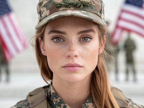 Soldier with wreath on camouflage hat photo