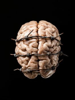 Barbed wire wrapped around a human brain photo