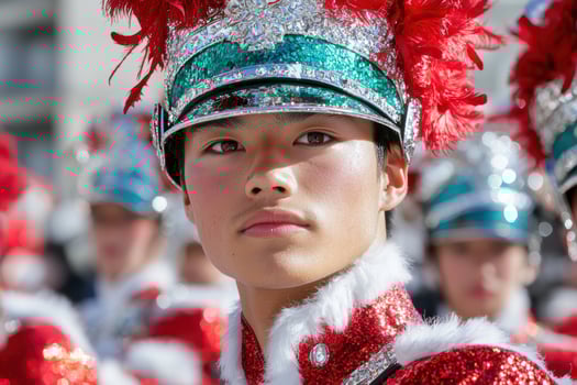 Vibrant Carnival Costume with Feathered Headdress photo
