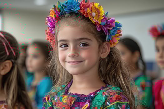 Smiling girl with colorful floral crown photo