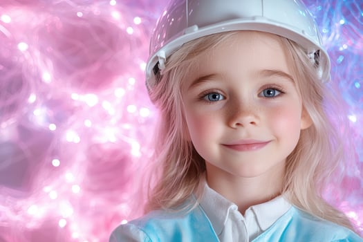 Smiling girl in hard hat with colorful background photo