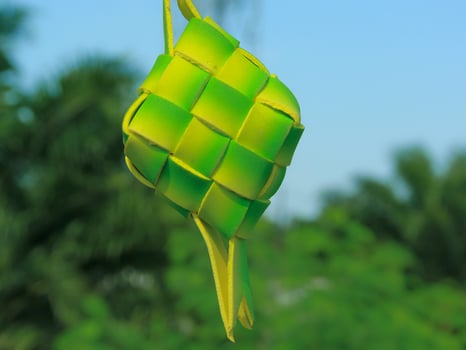 As a celebratory dish, ketupat is packaged in organic green packaging and can be served at Islamic celebrations such as Eid al-Fitr photo