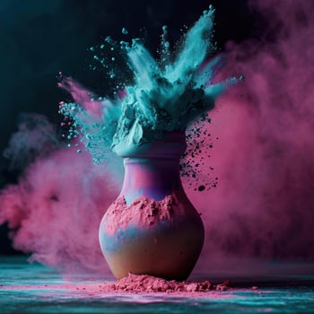 Colorful Powder Explosion in Ceramic Vase photo