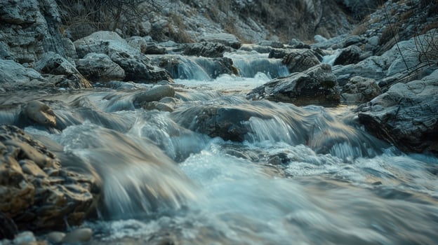 Flowing mountain stream with cascading waterfalls photo