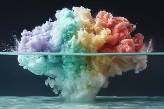 Colorful smoke explosion reflected in water photo