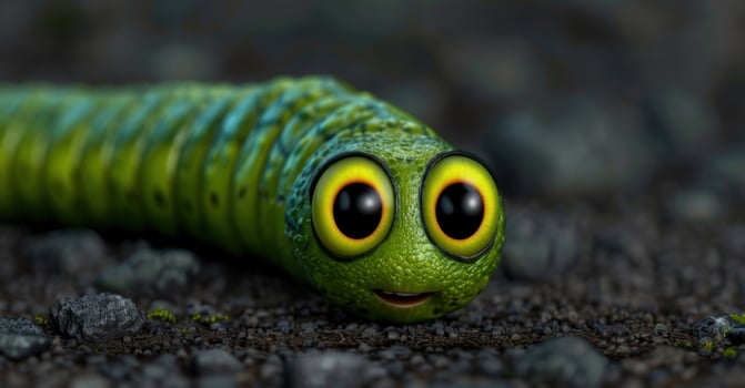 Cute green caterpillar with big eyes photo